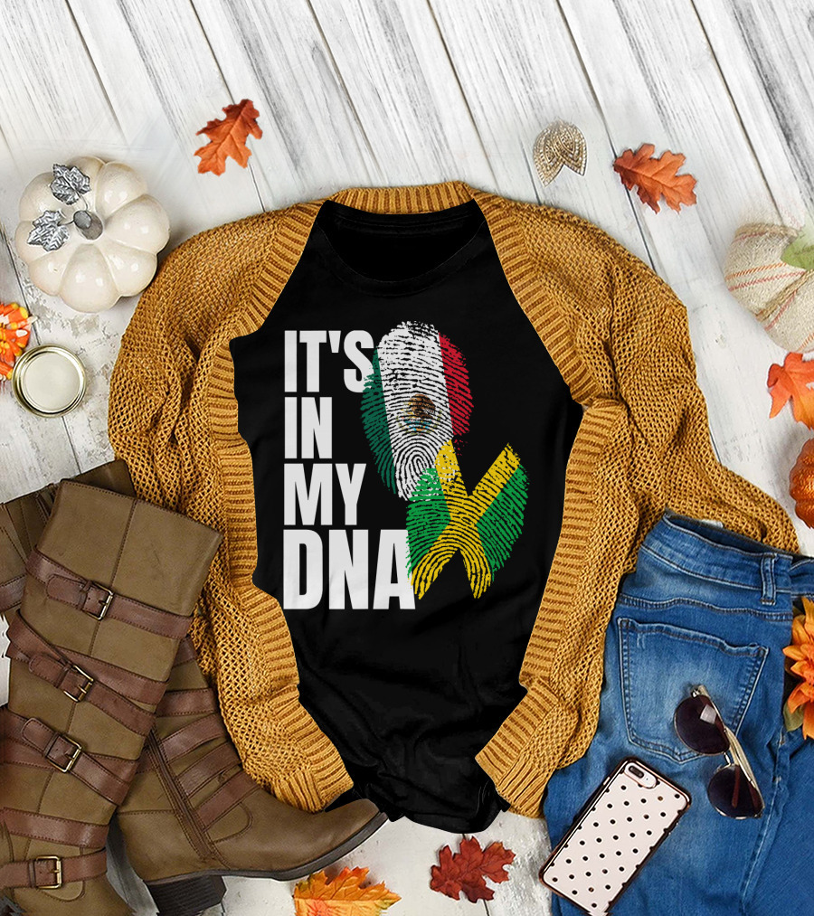 It's In My DNA Jamaican Mexican Flag Fingerprint Heritage T-Shirt