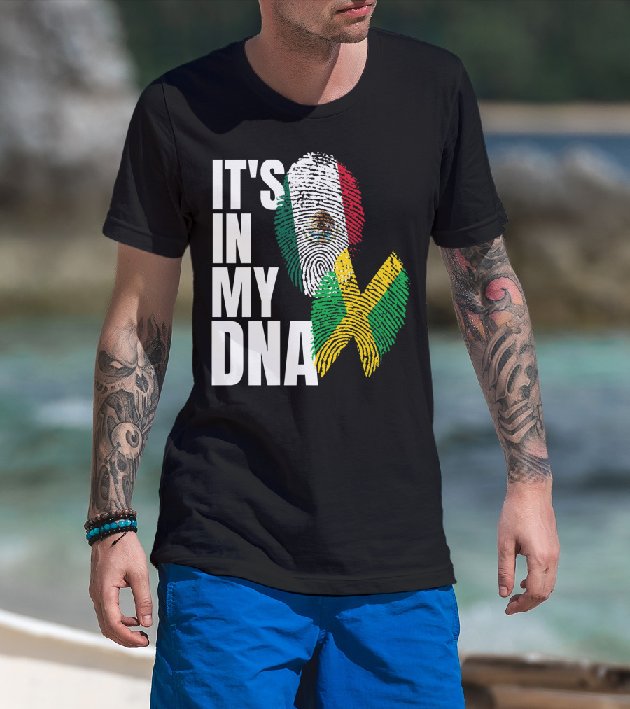 It's In My DNA Jamaican Mexican Flag Fingerprint Heritage T-Shirt