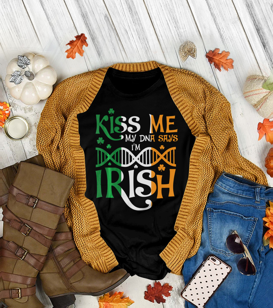 Kiss Me My DNA Says I'm Irish Shamrock DNA Strand T-Shirt