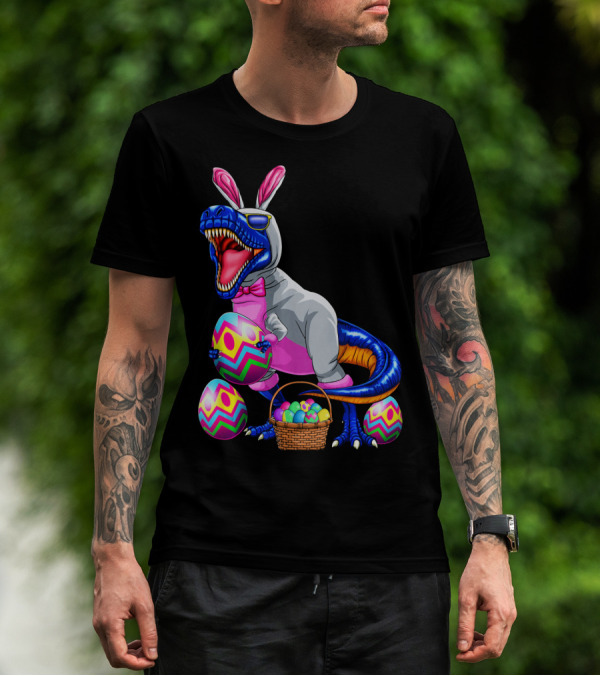 Easter Bunny T-Rex Dinosaur With Colorful Eggs T-Shirt