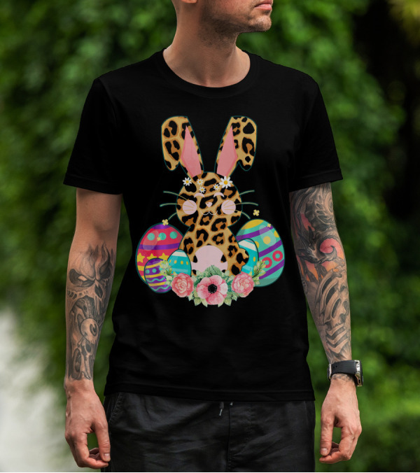 Bunny Leopard Print Floral Cute Easter Eggs T-Shirt