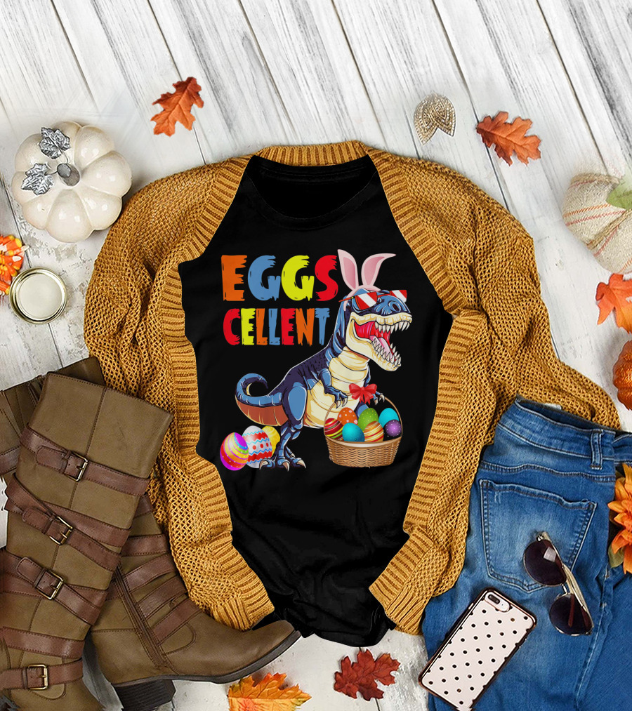 Kids Dinosaur Bunny Easter Eggscellent T-Shirt