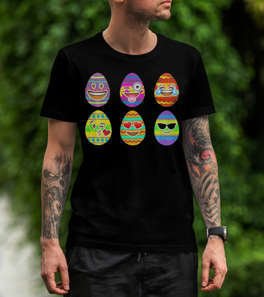 Funny Colorful Smiling Easter Eggs Emoji Faces T-Shirt