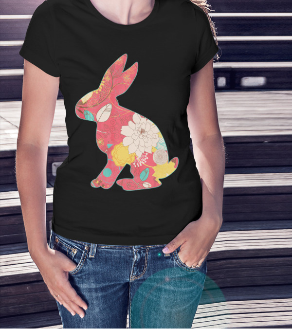 Retro Easter Bunny Vintage Floral T-Shirt