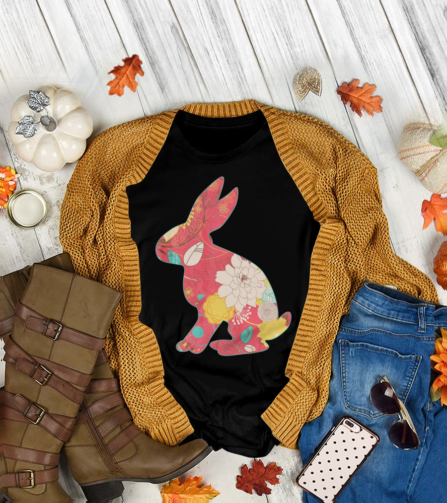 Retro Easter Bunny Vintage Floral T-Shirt