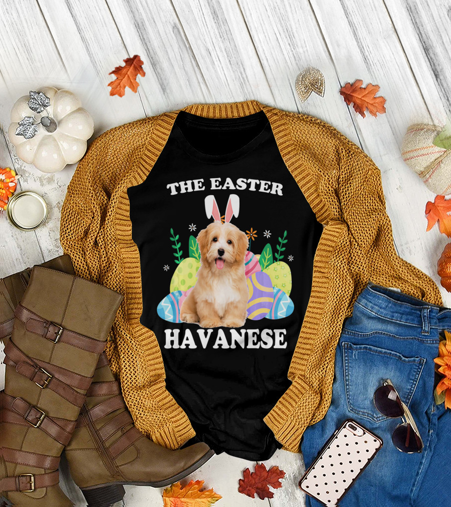 The Easter Havanese Bunny Dog with Colorful Eggs T-Shirt