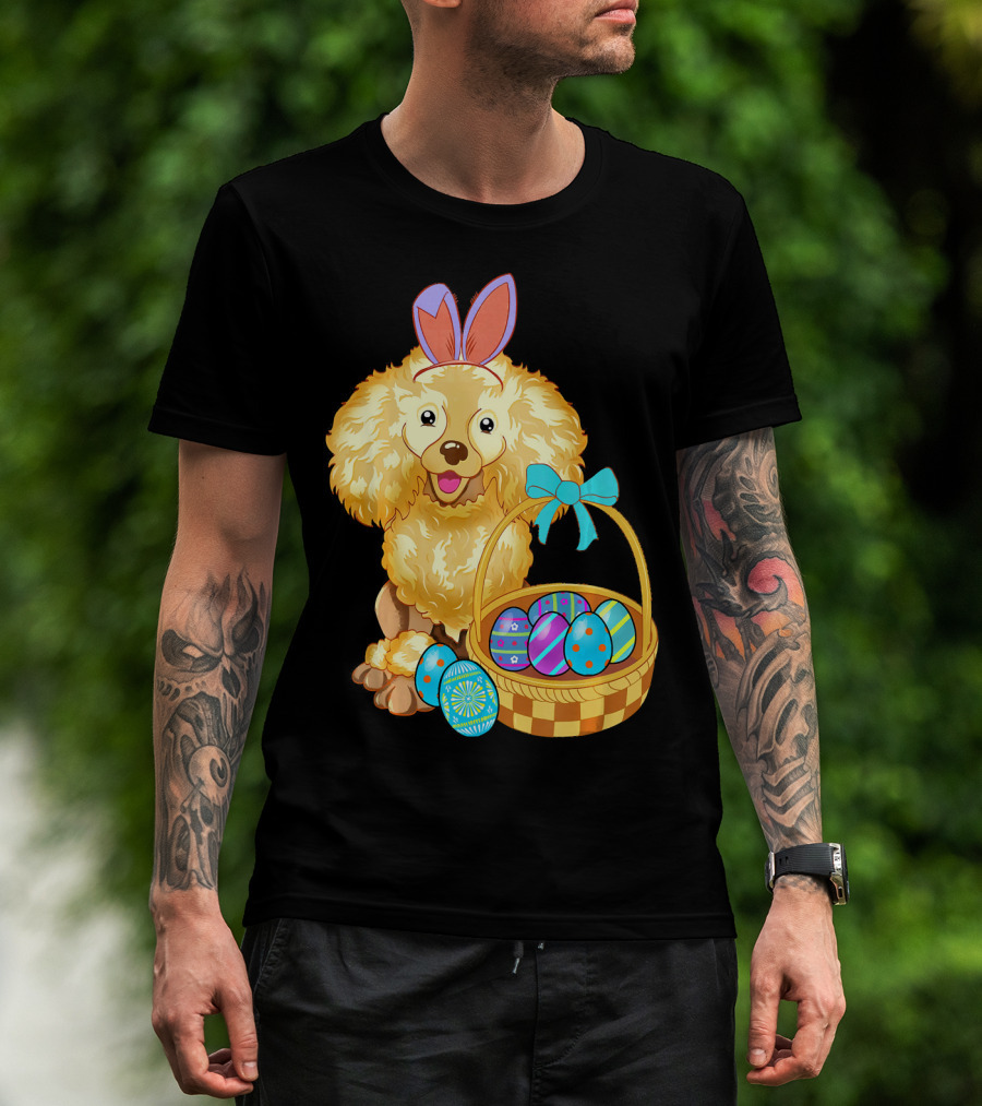Adorable Poodle With Bunny Ears And Easter Egg Basket T-Shirt