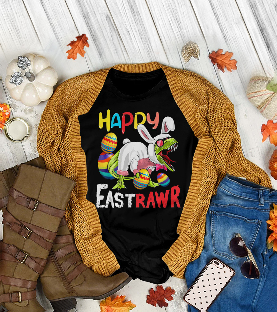 HAPPY EastRAWr Dinosaur Bunny Easter Eggs T-Shirt