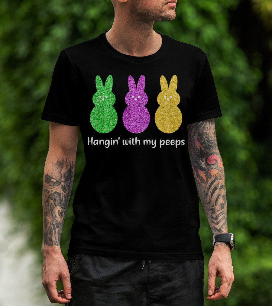 Hangin With My Peeps Glittery Bunny Trio T-Shirt