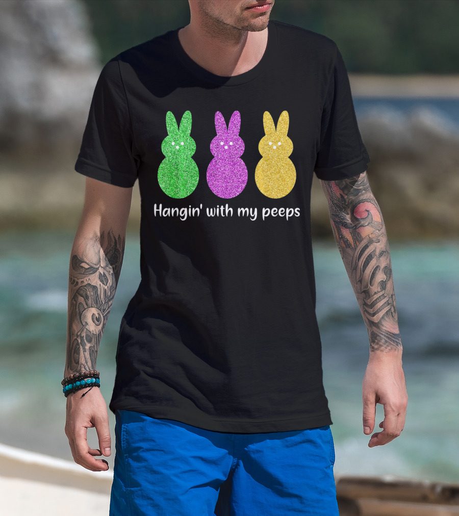 Hangin With My Peeps Glittery Bunny Trio T-Shirt