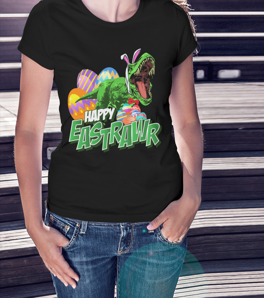 Happy Eastrawr Dinosaur Rex Easter Eggs Bunny Ears T-Shirt