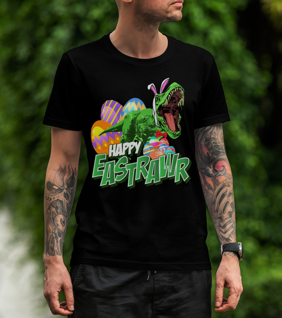 Happy Eastrawr Dinosaur Rex Easter Eggs Bunny Ears T-Shirt
