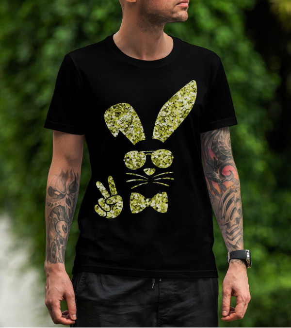 Easter Bunny Girls Cute Gold Glitter Bunny With Sunglasses And Bow Tie T-Shirt