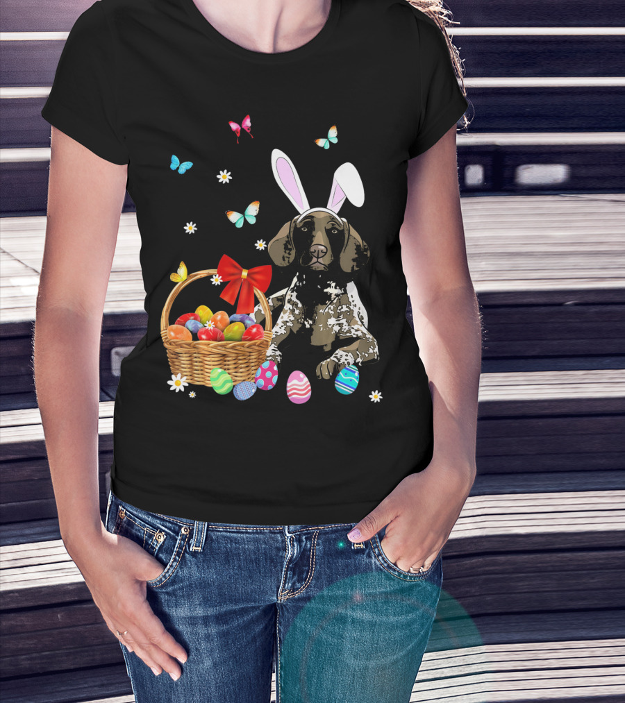 German Shorthaired Pointer With Bunny Ears And Easter Basket T-Shirt
