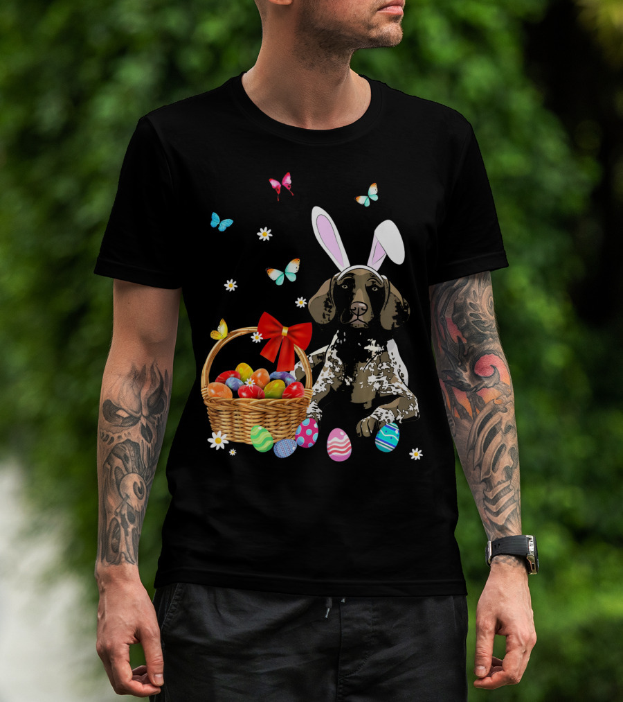 German Shorthaired Pointer With Bunny Ears And Easter Basket T-Shirt