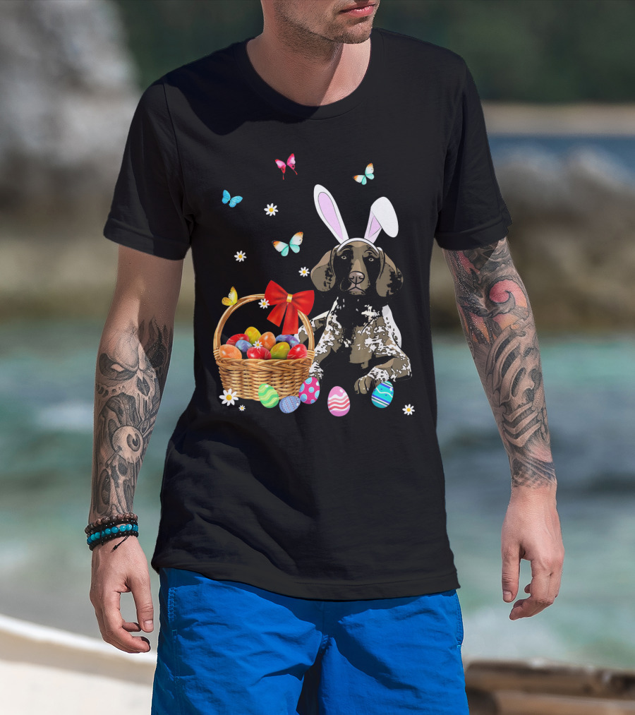 German Shorthaired Pointer With Bunny Ears And Easter Basket T-Shirt