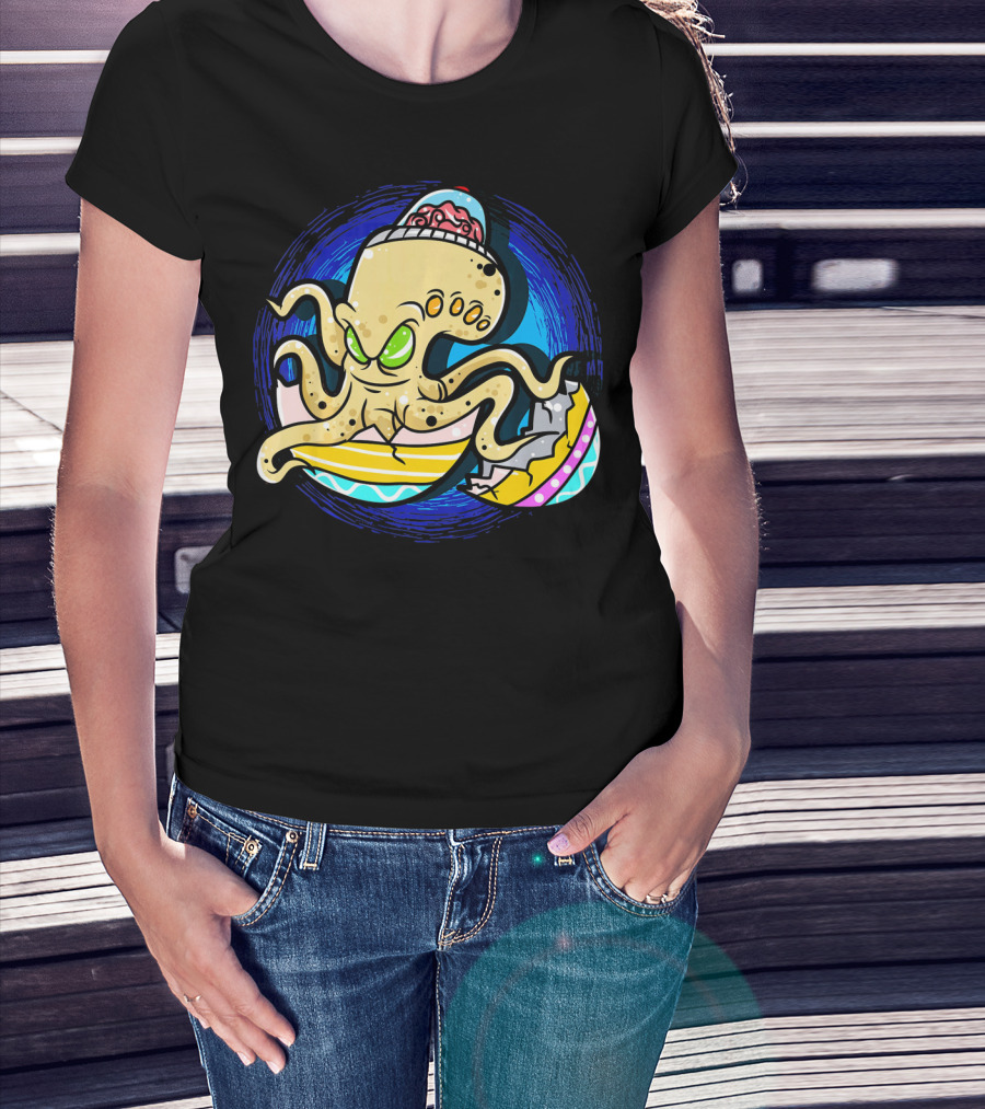 Alien Octopus Breaking Out Of Easter Egg Hunt Strategy T-Shirt
