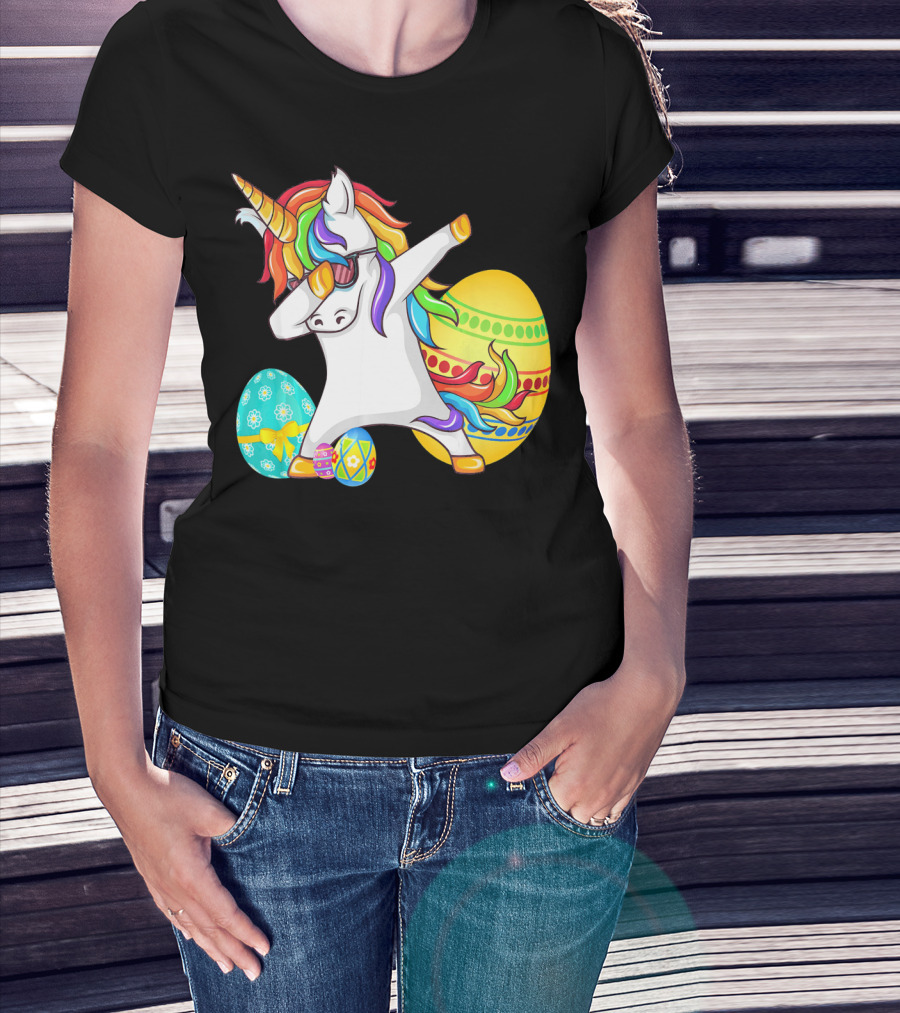 Dabbing Unicorn With Easter Eggs And Bunny Ears T-Shirt