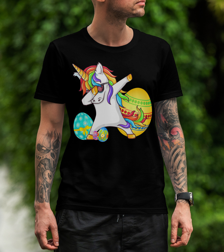 Dabbing Unicorn With Easter Eggs And Bunny Ears T-Shirt