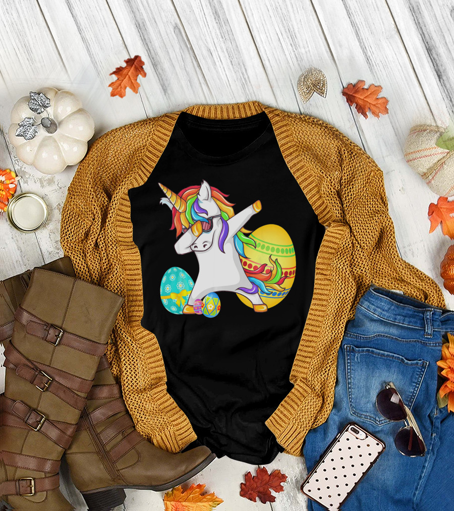 Dabbing Unicorn with Easter Eggs and Bunny Ears T-Shirt
