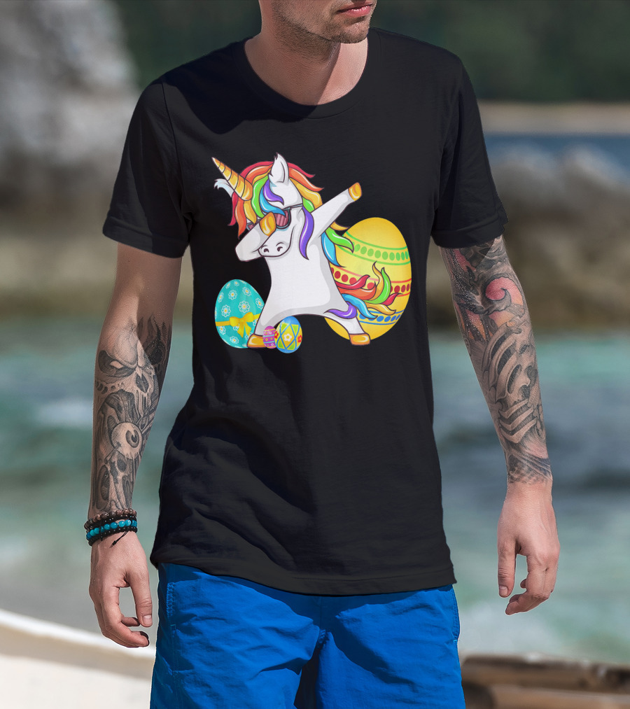 Dabbing Unicorn With Easter Eggs And Bunny Ears T-Shirt