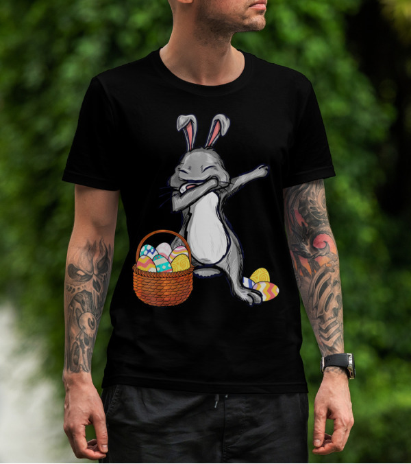 Dabbing Easter Bunny With Colorful Egg Basket T-Shirt