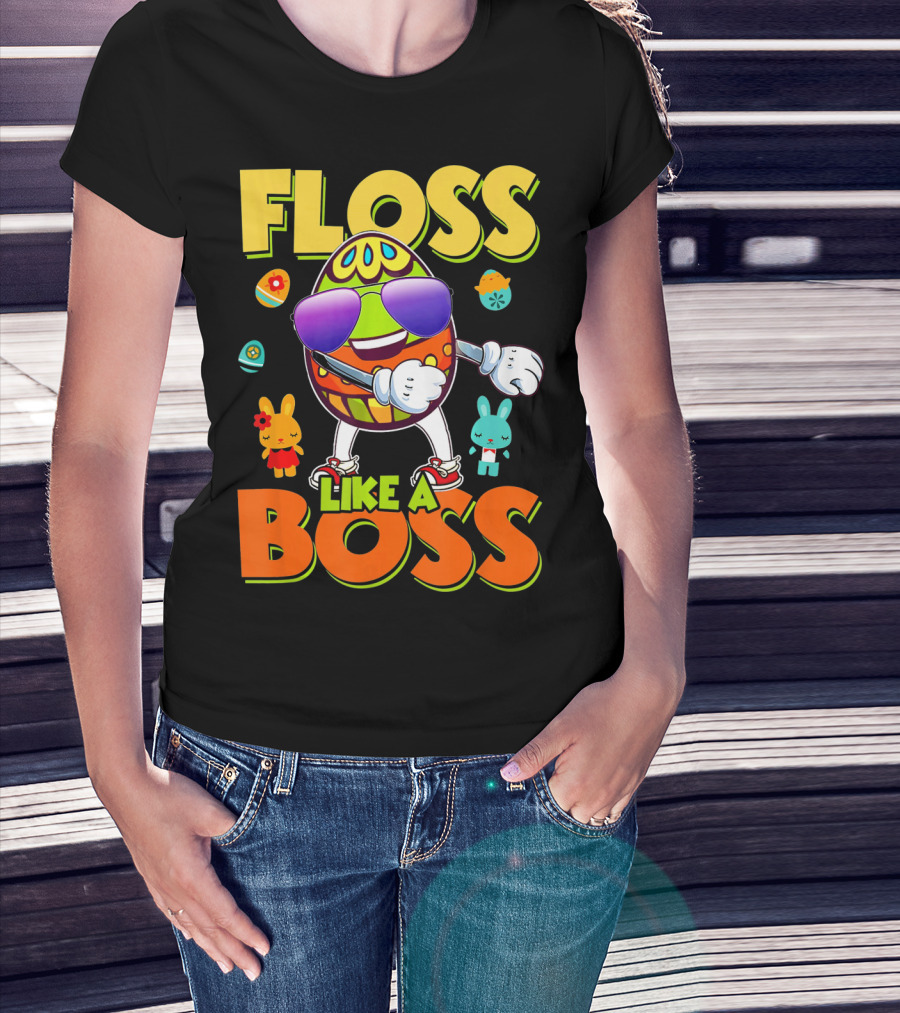 Floss Like A Boss Easter Egg With Kids And Bunnies T-Shirt