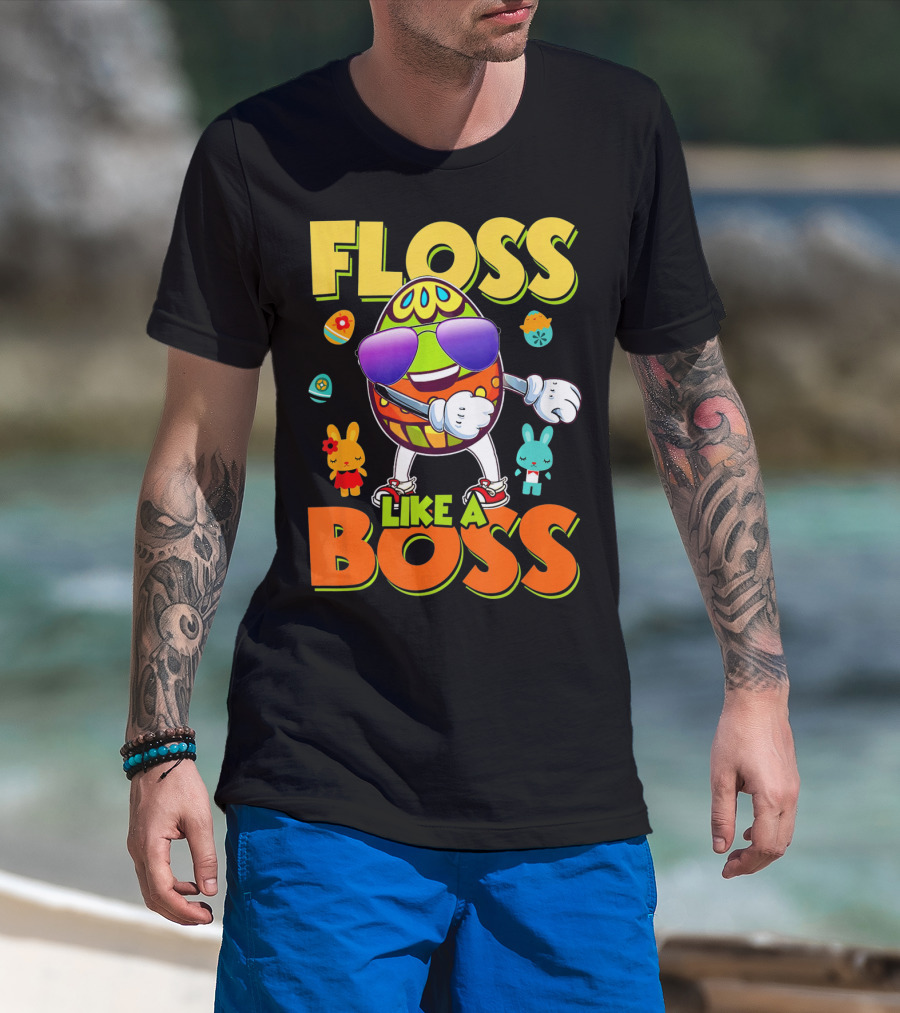 Floss Like A Boss Easter Egg With Kids And Bunnies T-Shirt