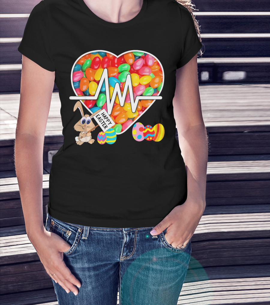 Nurses Easter Jellybean Heartbeat Happy Easter Bunny Eggs T-Shirt