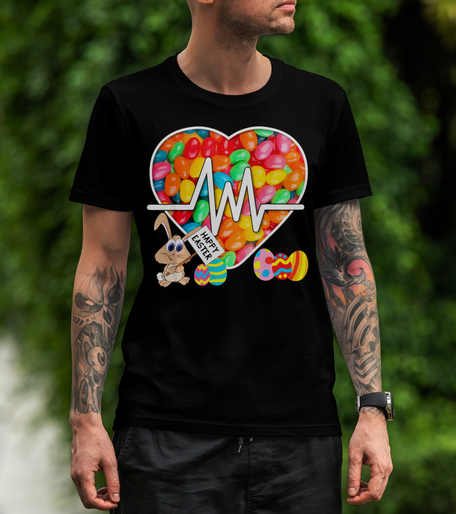 Nurses Easter Jellybean Heartbeat Happy Easter Bunny Eggs T-Shirt