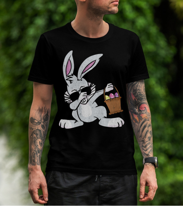 Dabbing Easter Bunny With Sunglasses And Basket Of Colorful Eggs T-Shirt