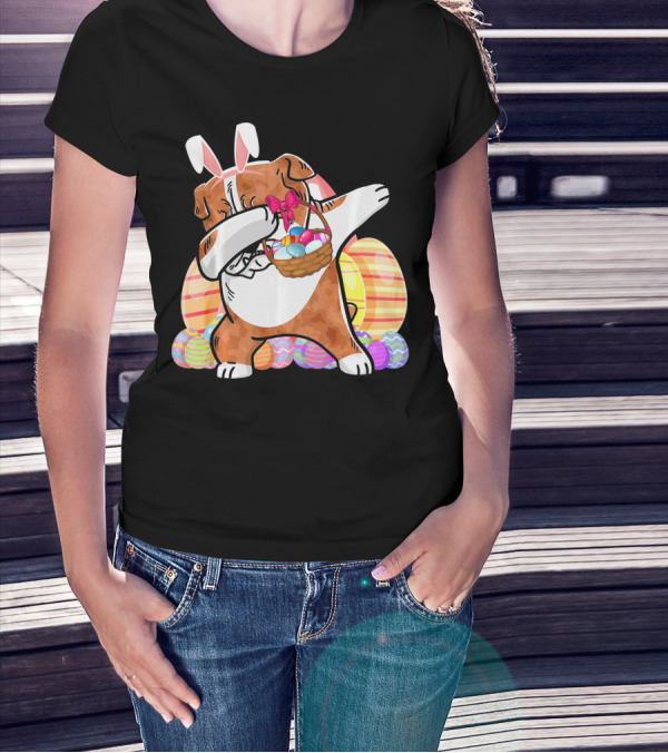 Bernese Mountain Dog Dabbing With Easter Bunny Ears And Eggs Basket T-Shirt