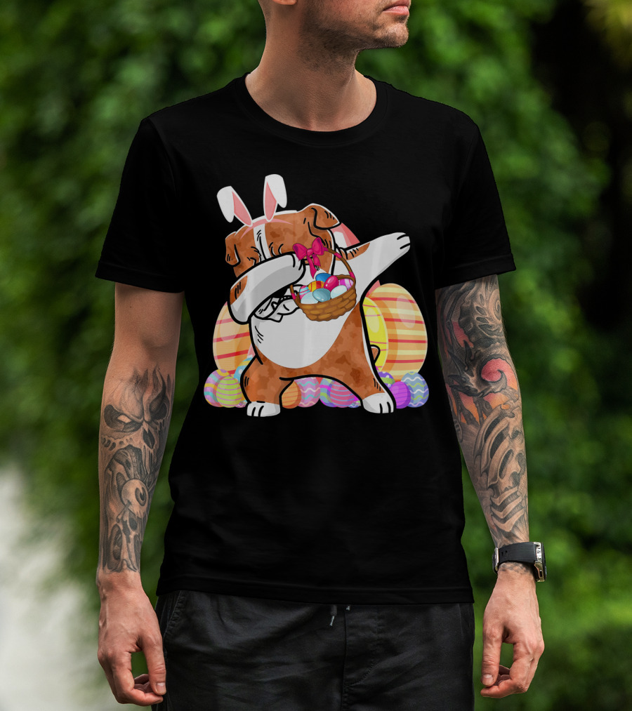 Bernese Mountain Dog Dabbing With Easter Bunny Ears And Eggs Basket T-Shirt