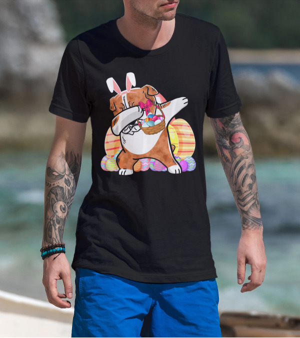 Bernese Mountain Dog Dabbing With Easter Bunny Ears And Eggs Basket T-Shirt