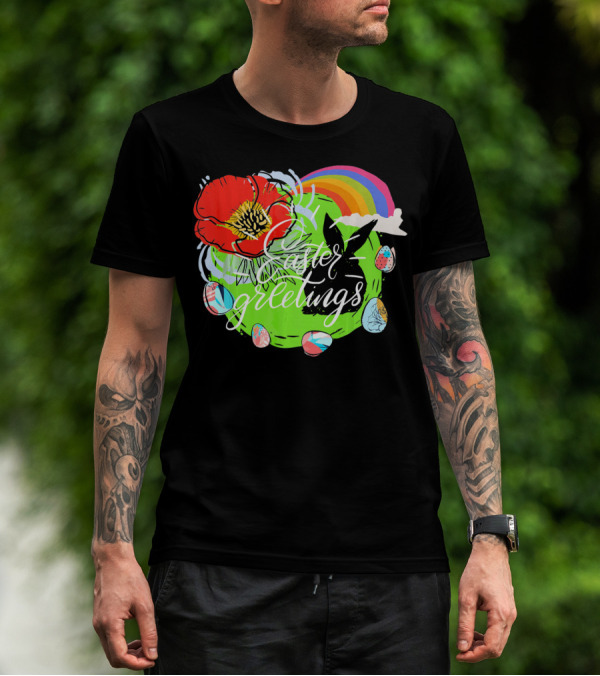 Easter Greetings Rainbow Bunny Eggs Poppy T-Shirt