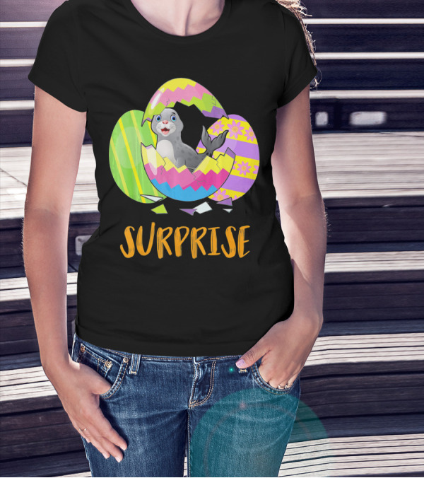 Surprise Cute Seal Bunny Funny Easter T-Shirt