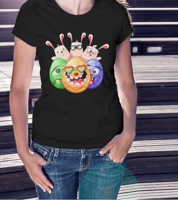 Three Easter Emoji Eggs With Funny Bunny Rabbits T-Shirt