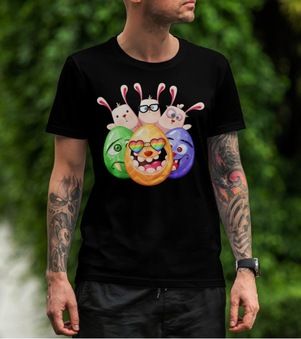 Three Easter Emoji Eggs With Funny Bunny Rabbits T-Shirt