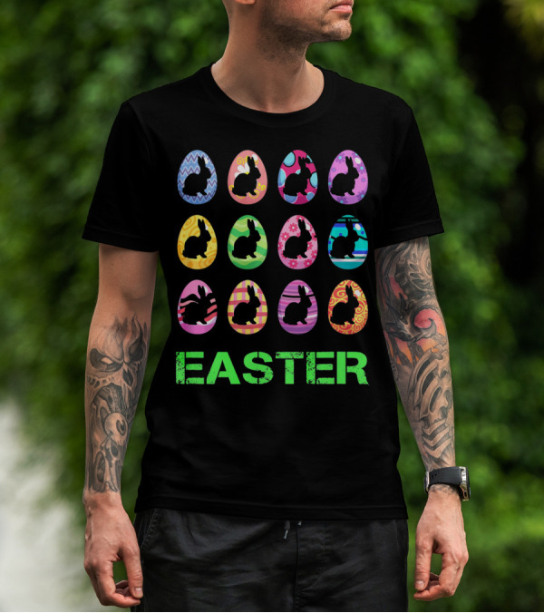 Easter Bunny Rabbit Egg Silhouettes With Colorful T-Shirt