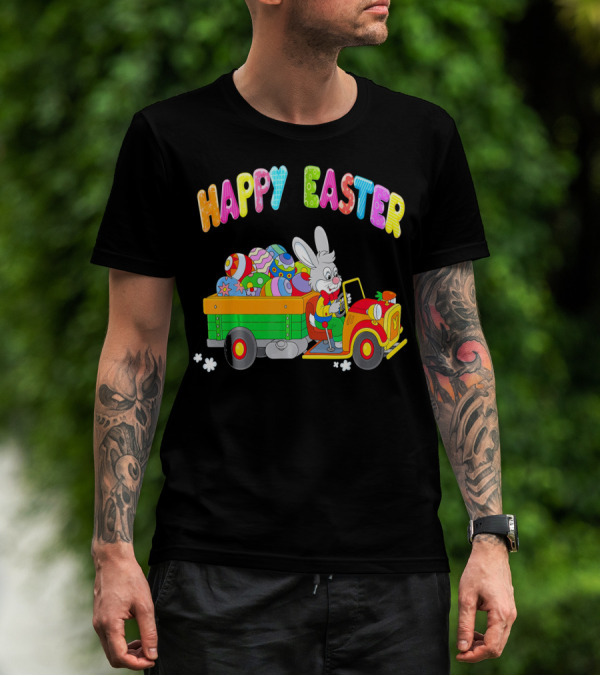 Happy Easter Bunny Driving Car With Easter Eggs T-Shirt