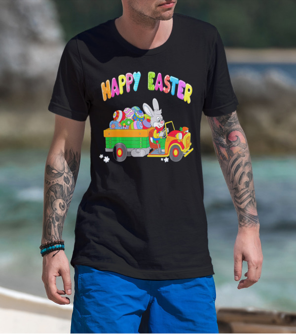Happy Easter Bunny Driving Car With Easter Eggs T-Shirt