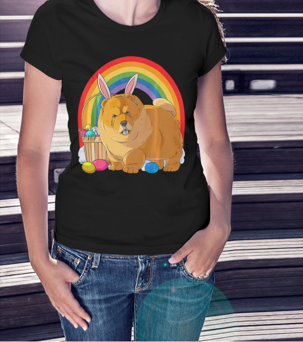 Easter Eggs Chow Chow Bunny Rabbit Dog Rainbow T-Shirt