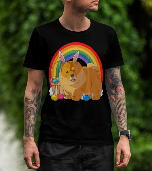 Easter Eggs Chow Chow Bunny Rabbit Dog Rainbow T-Shirt