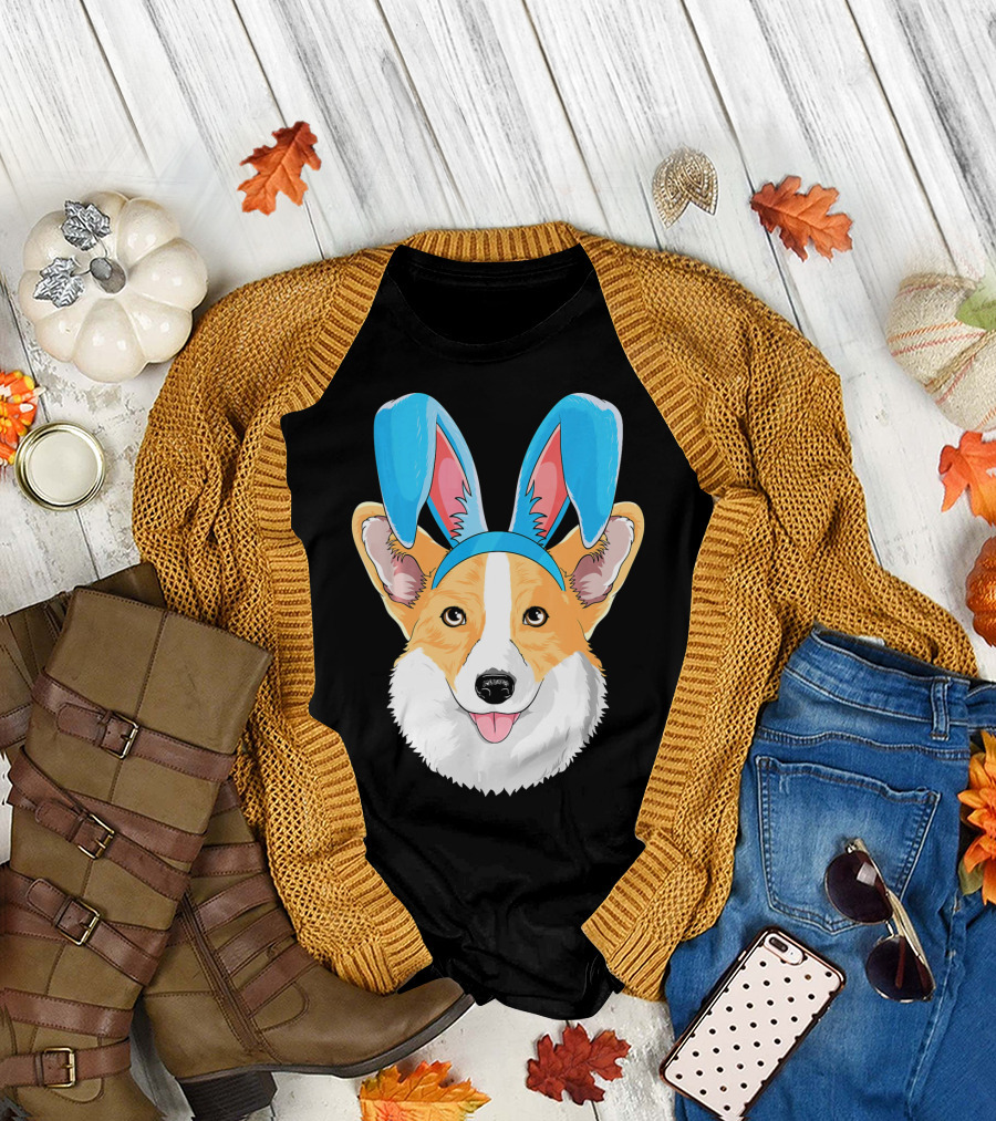 Easter Bunny Corgi Dog with Bunny Ears T-Shirt