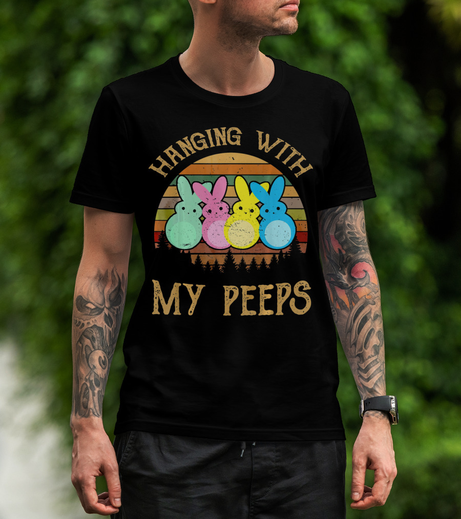 Hanging With My Peeps Vintage Easter Bunnies Retro Sunset T-Shirt