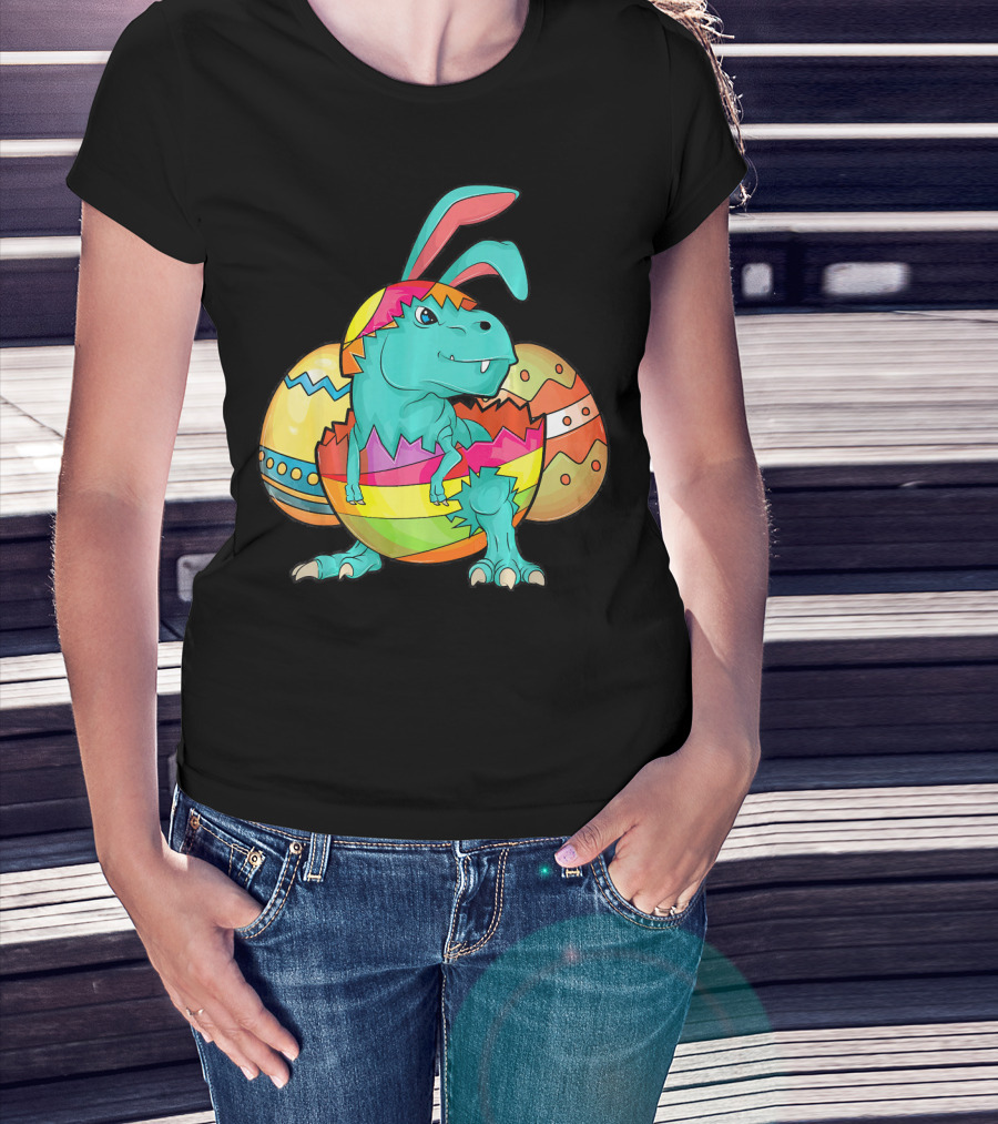 Easter Bunny Dinosaur Cute Rex Lover In Colorful Eggshell T-Shirt