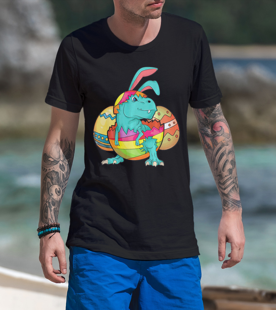 Easter Bunny Dinosaur Cute Rex Lover In Colorful Eggshell T-Shirt