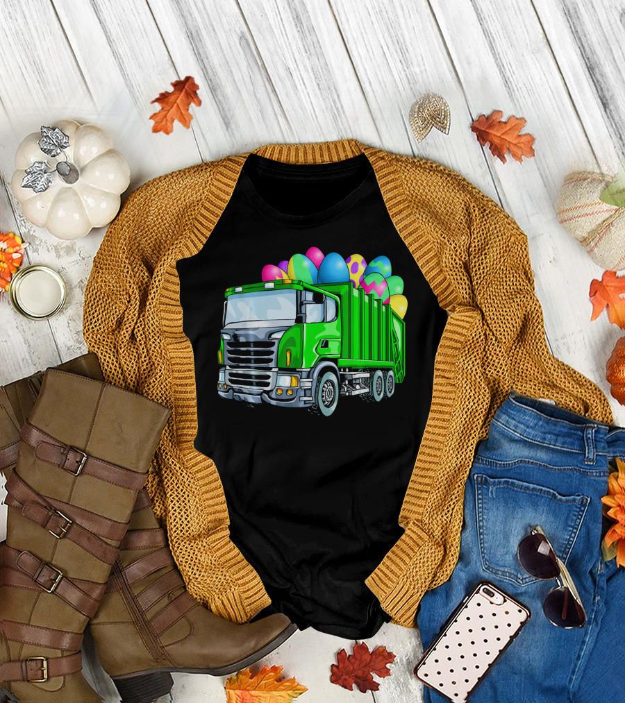 Easter Garbage Truck Men Kids Bo Easter Egg Hauler T-Shirt