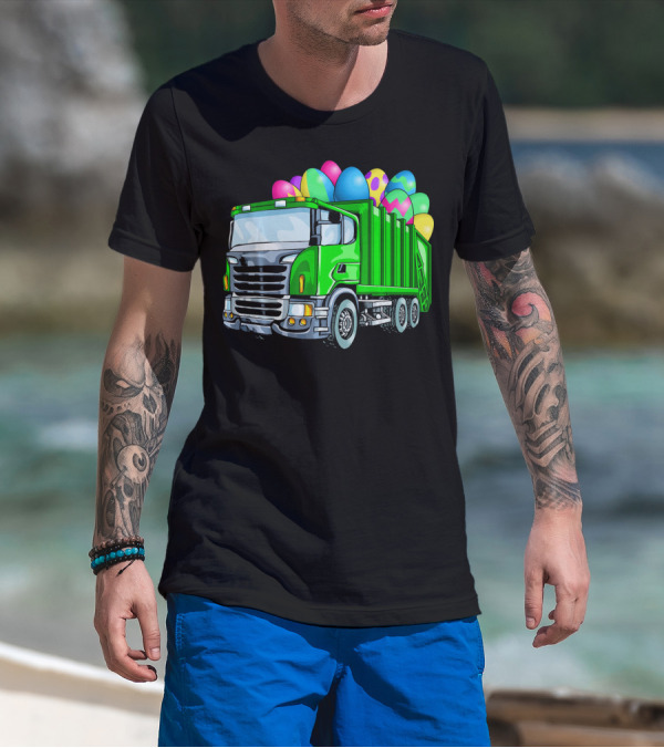 Easter Garbage Truck Men Kids Bo Easter Egg Hauler T-Shirt