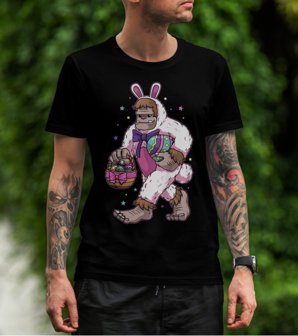 Kids Easter Bunny Bigfoot Sasquatch Basket Eggs Stars T-Shirt